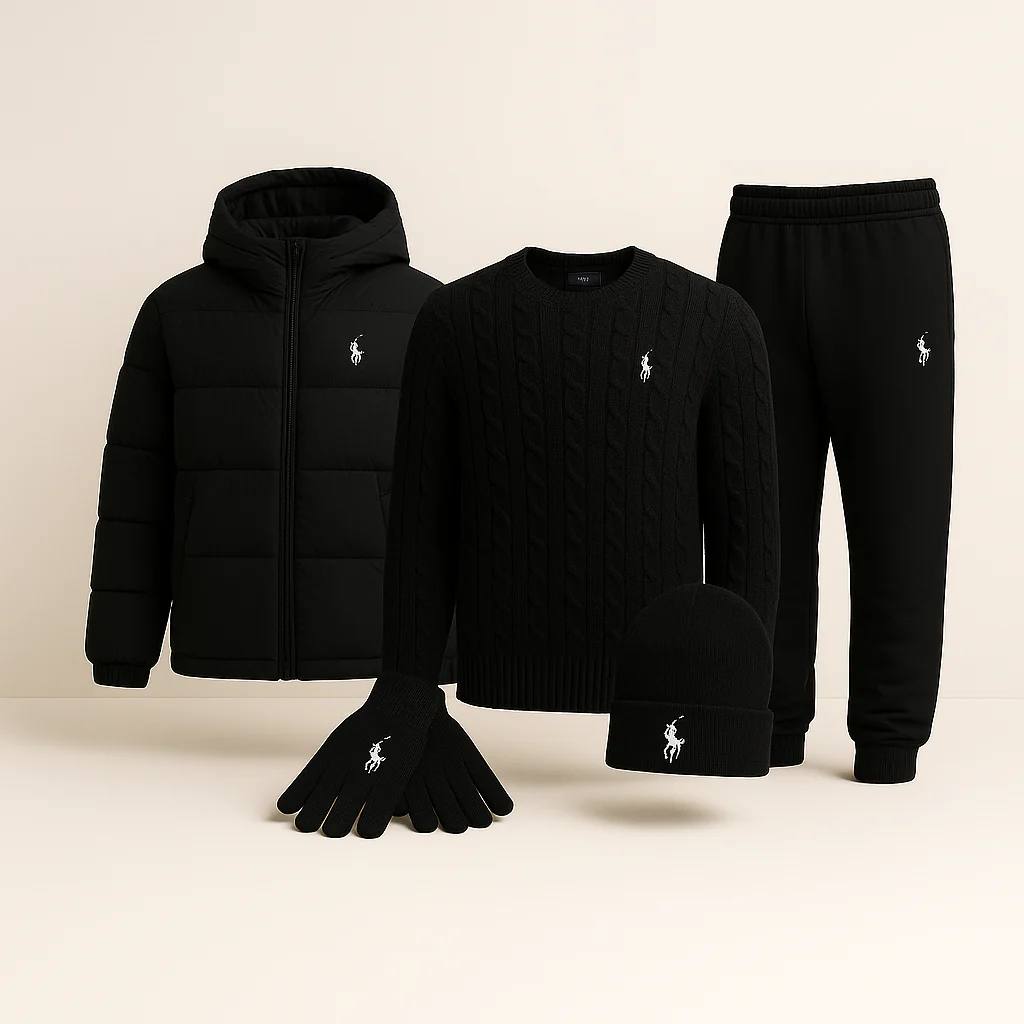 PRL™ Winter Casual Set – Sweater, Winter Puffer, Cap, Gloves